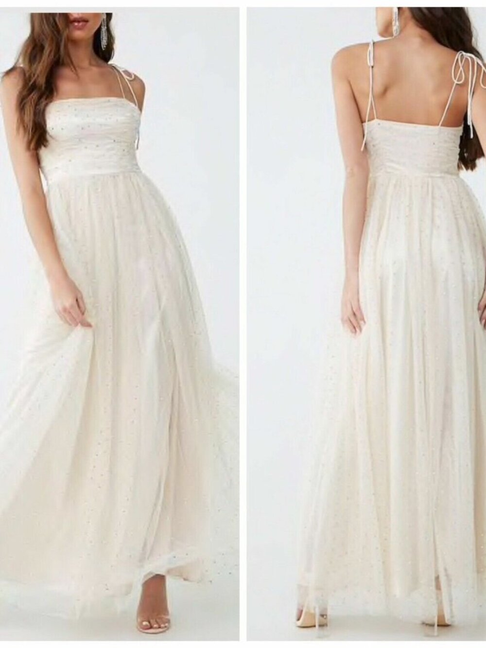 Forever 21 Nude Sheer Rhinestone Jeweled Prom Gown Maxi Dress Medium M